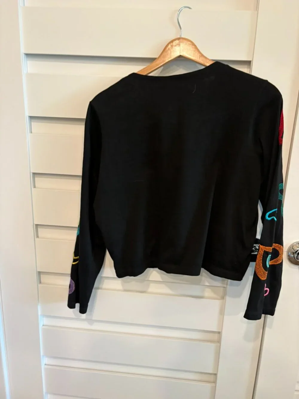Vintage Michael Simon Heart Embroidered Black Cotton Cardigan Small 90s y2k